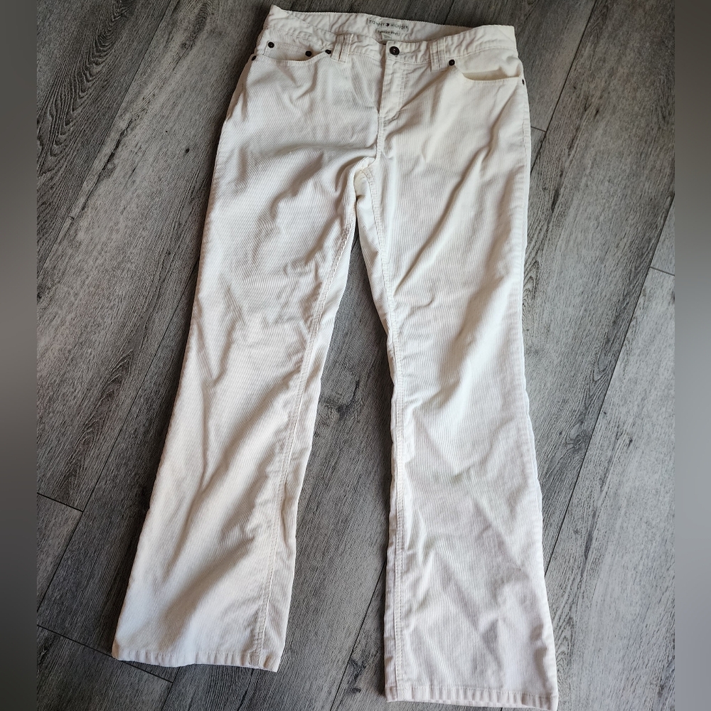 Y2K sz 12 Tommy Hilfiger low rise, boot cut,  corduroy winter white pants
